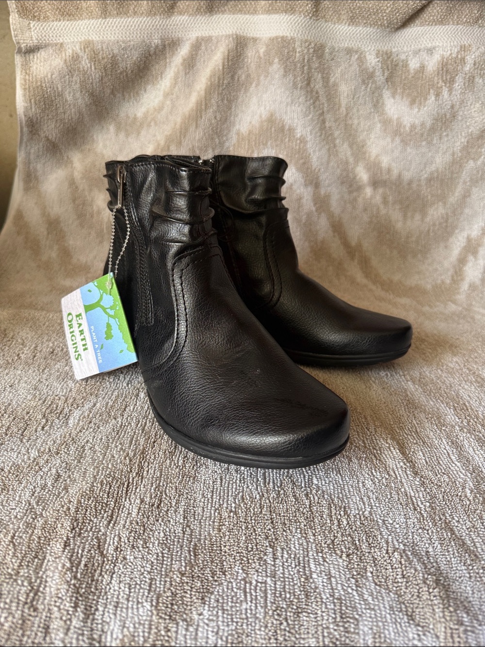 Earth Origins Black Leatherette Ankle Booties with Side Zip